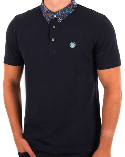 Pretty Green Marriot Paisley Collar Polo Navy