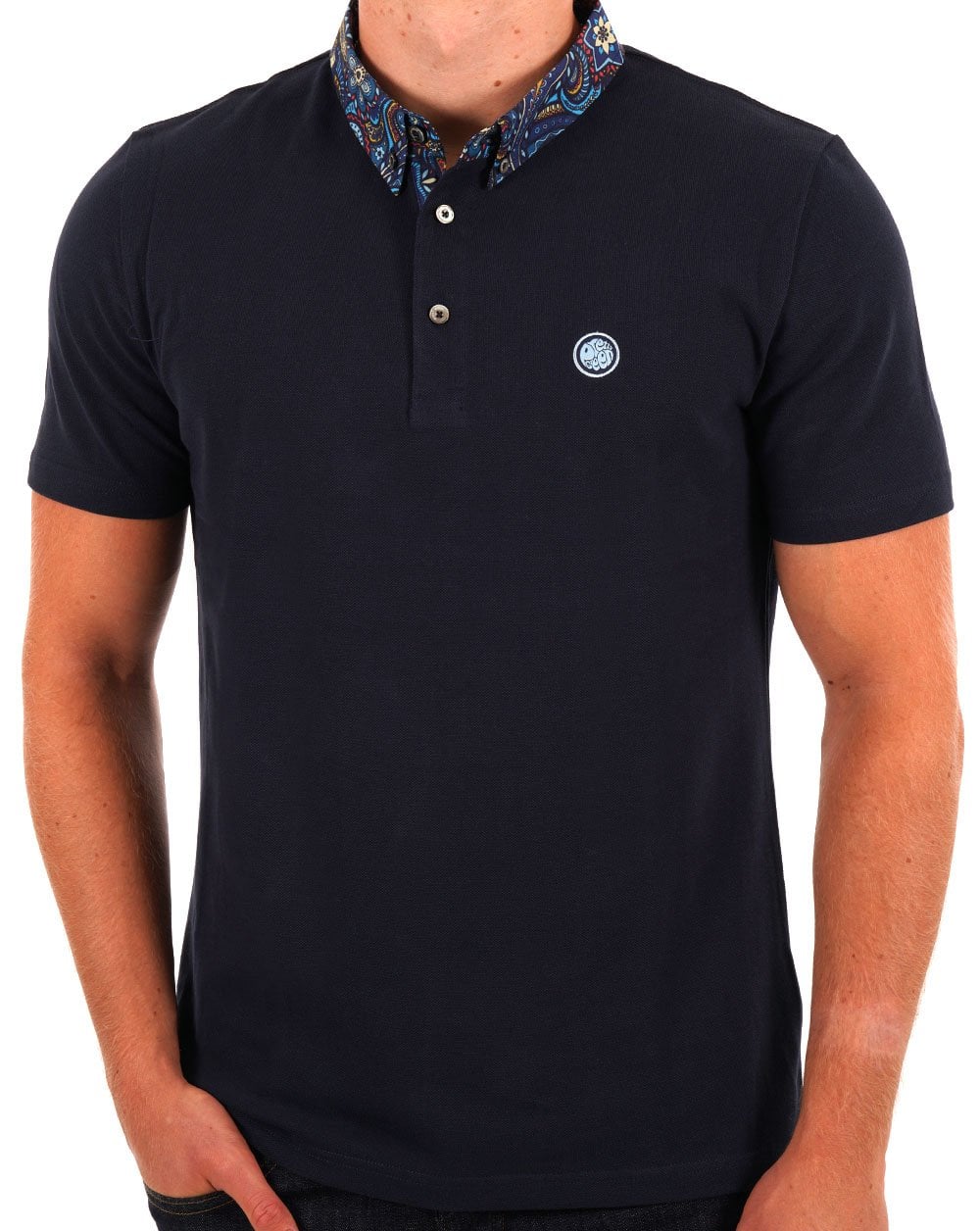 Pretty Green Marriot Paisley Collar Polo Navy
