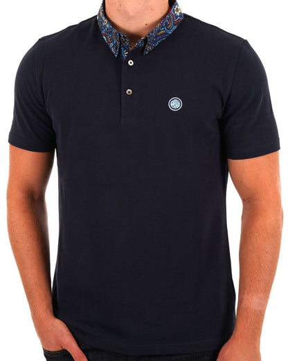 Pretty Green Marriot Paisley Collar Polo Navy