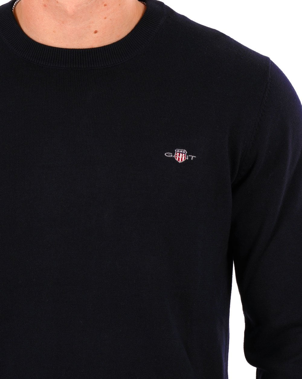 Gant Cotton Crew Neck Jumper Navy Blue