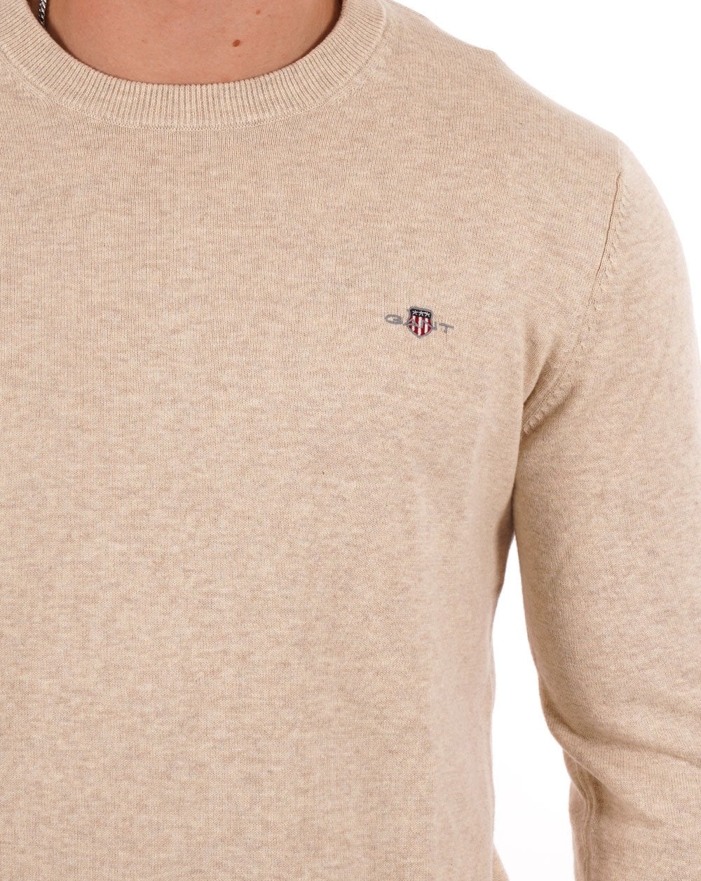 Gant Cotton Crew Neck Sweater Stone