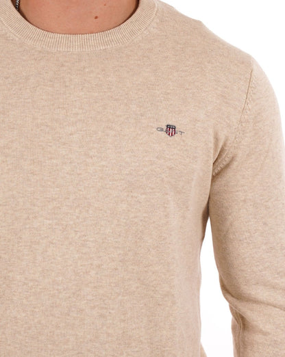 Gant Cotton Crew Neck Sweater Stone