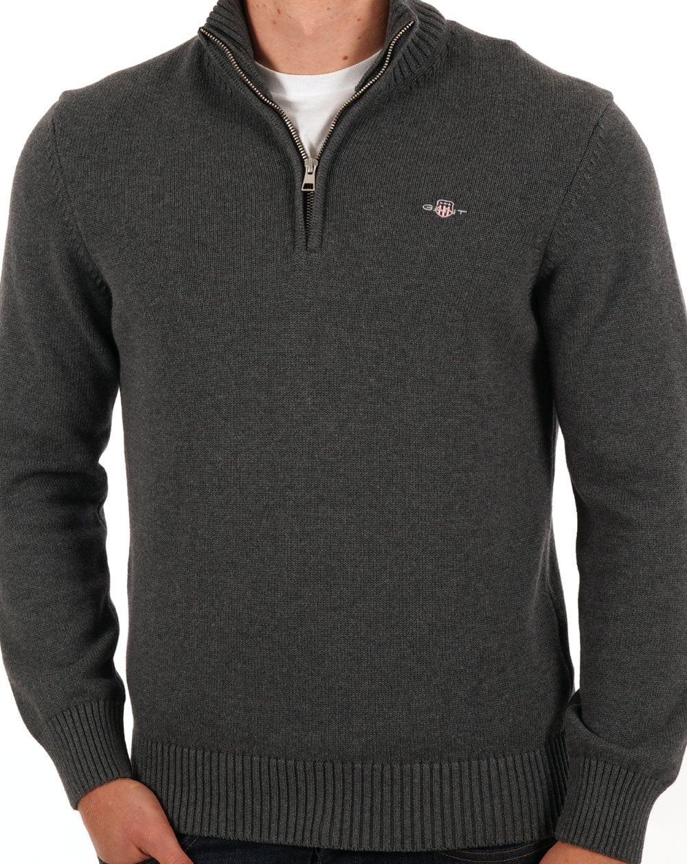Gant Cotton Half Zip Sweater Charcoal