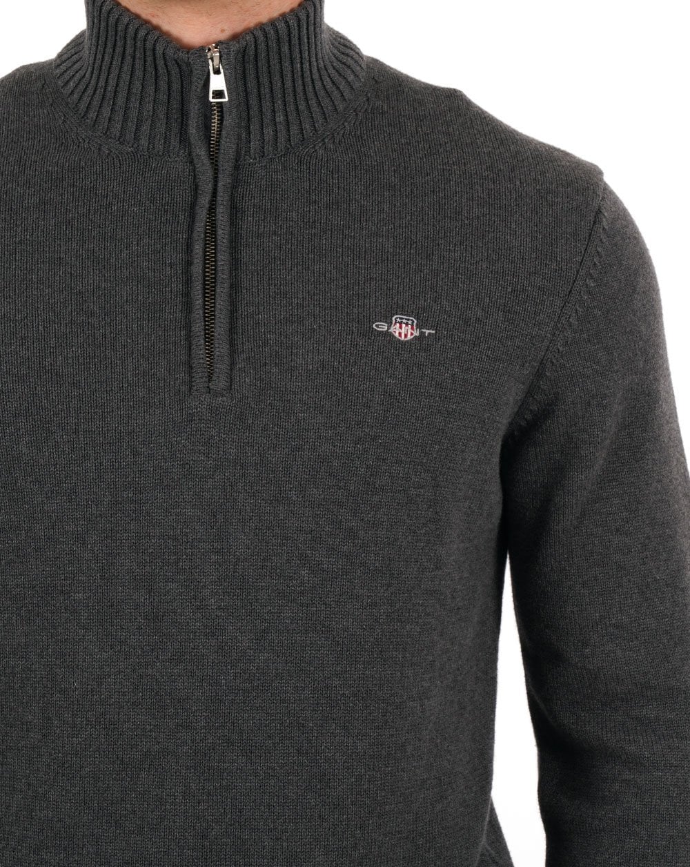 Gant Cotton Half Zip Sweater Charcoal
