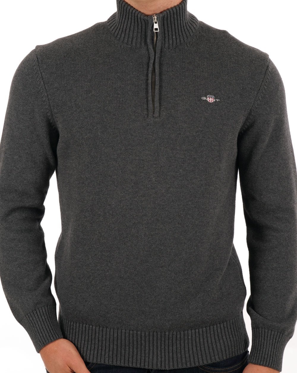 Gant Cotton Half Zip Sweater Charcoal