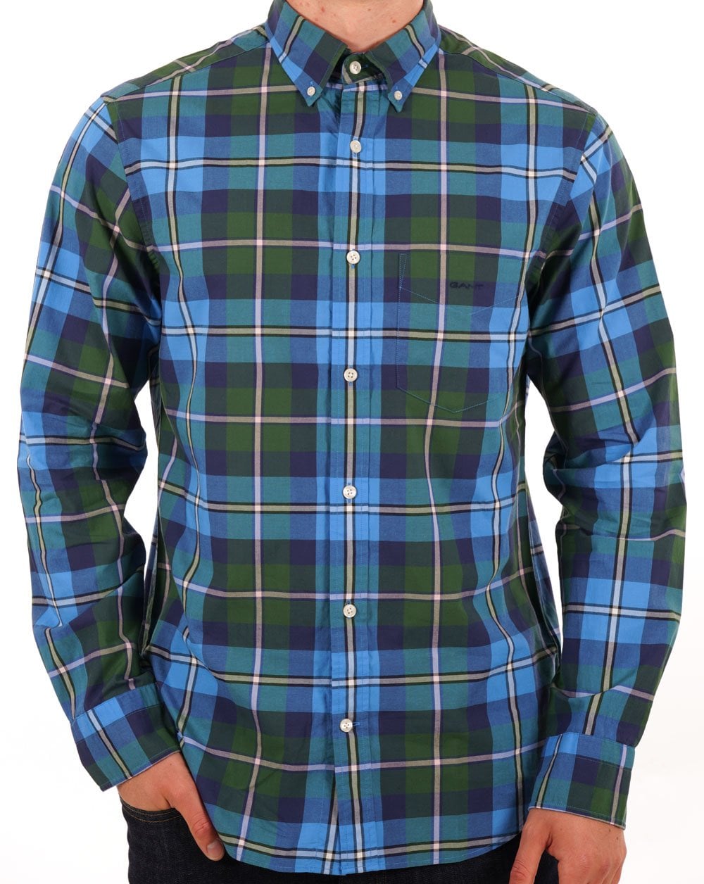 Gant Poplin Check Shirt Forest Green