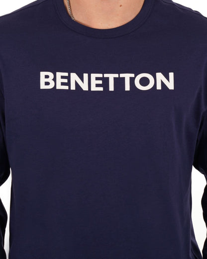 Benetton Long Sleeve Logo T-shirt Navy