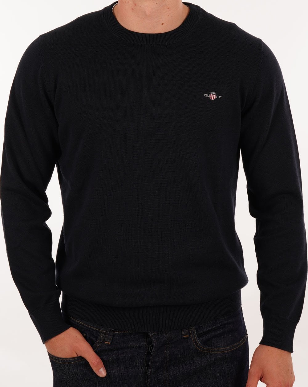 Gant Cotton Crew Neck Jumper Navy Blue