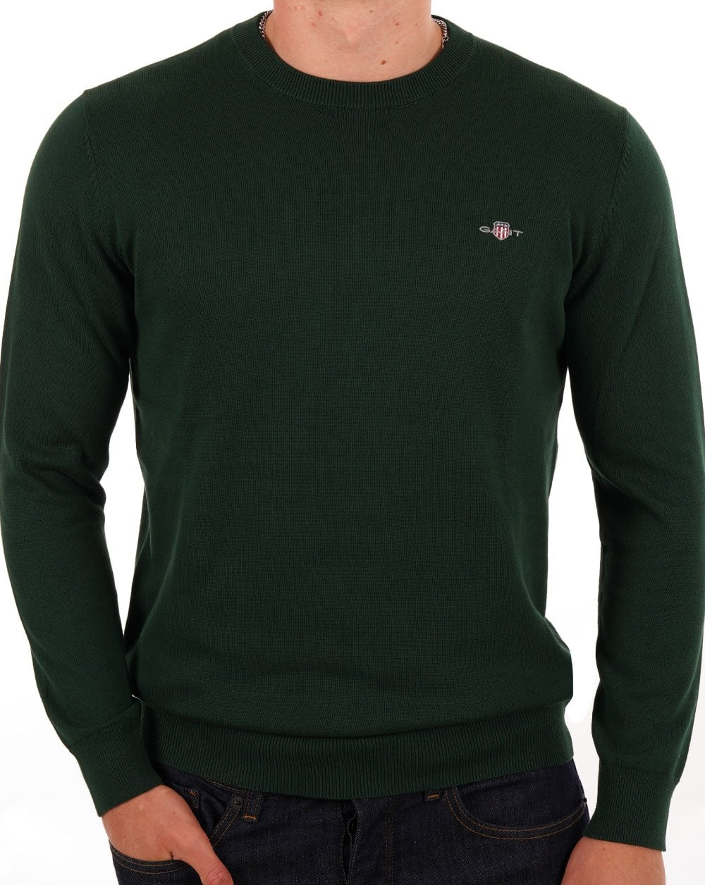 Gant Cotton Crew Neck Sweater Green