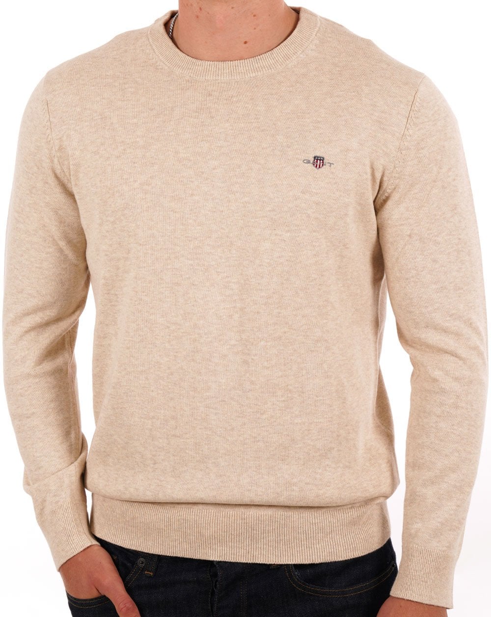 Gant Cotton Crew Neck Sweater Stone
