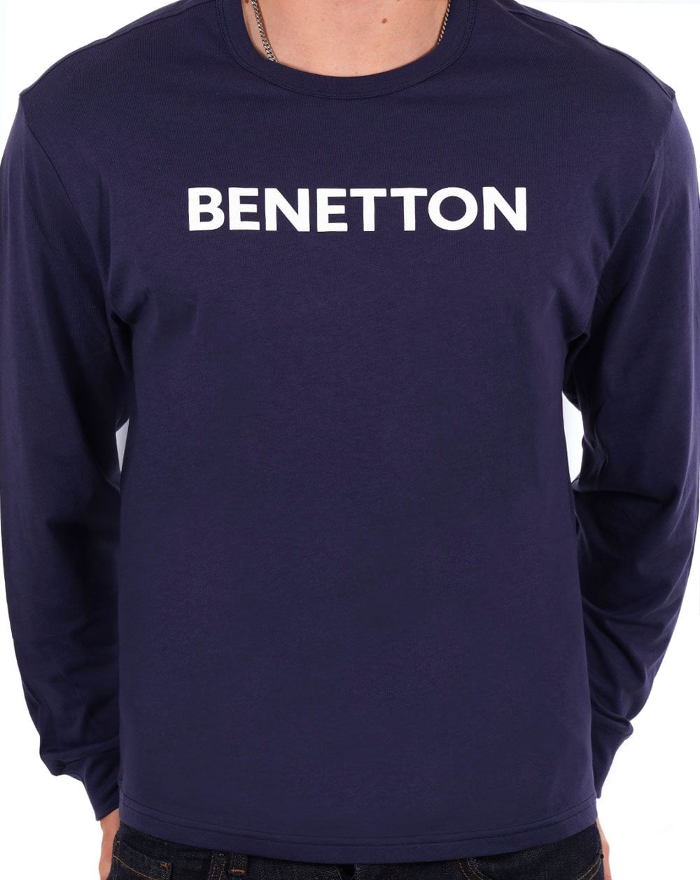Benetton Long Sleeve Logo T-shirt Navy