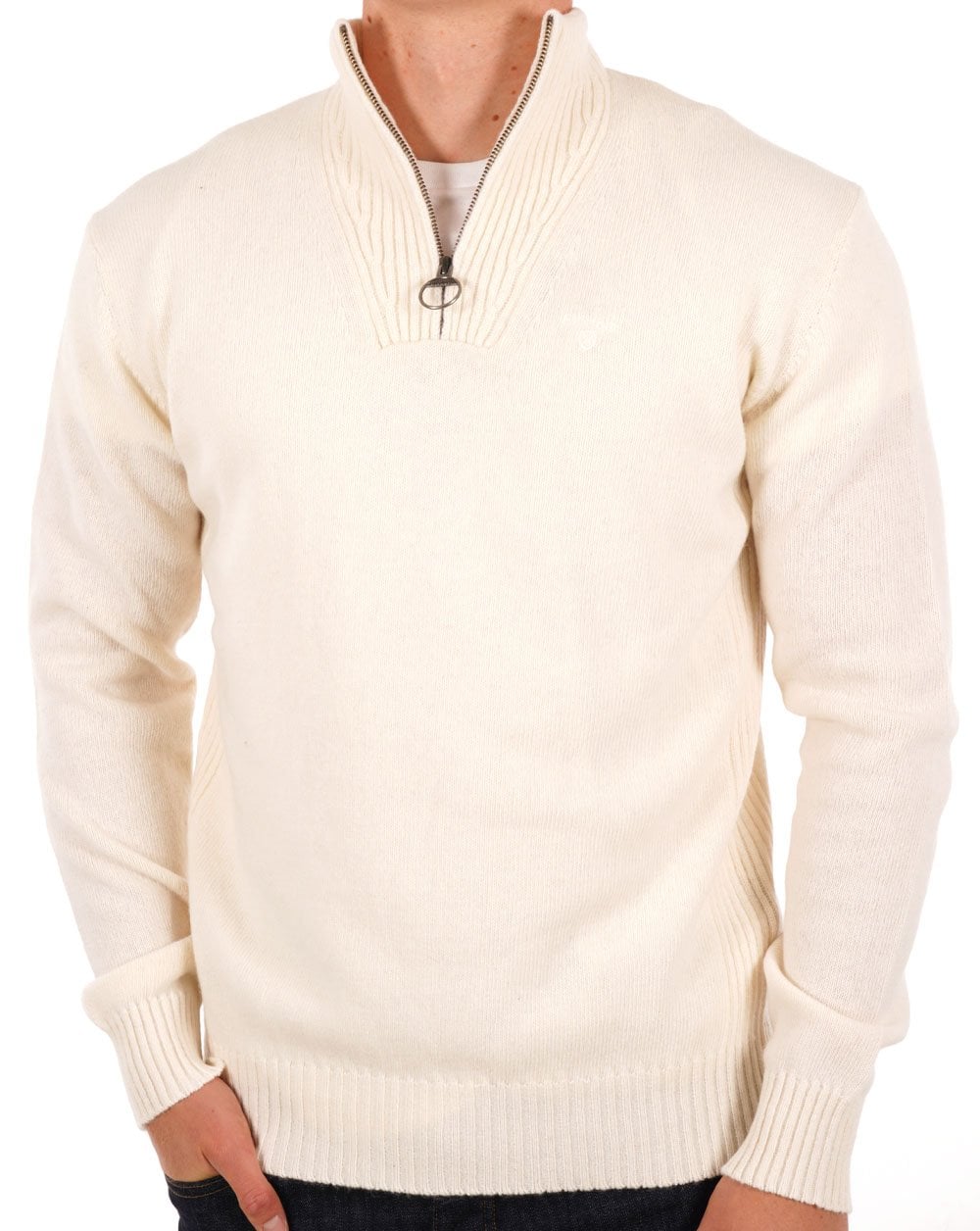 Barbour Lambswool Half Zip Whisper White