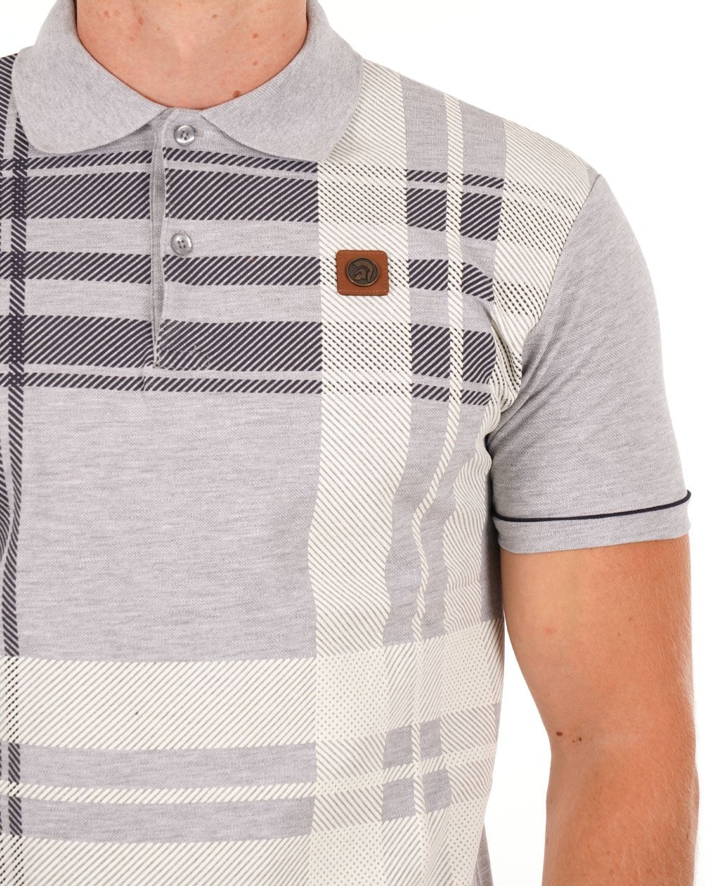 Trojan Check Panel Polo Shirt Grey