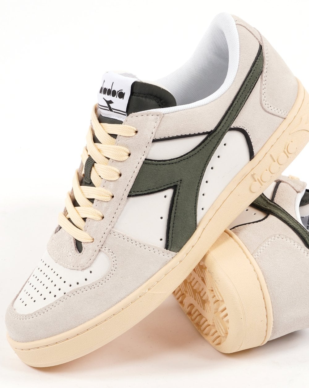 Diadora Magic Basket Suede Trainer White/Dark Green
