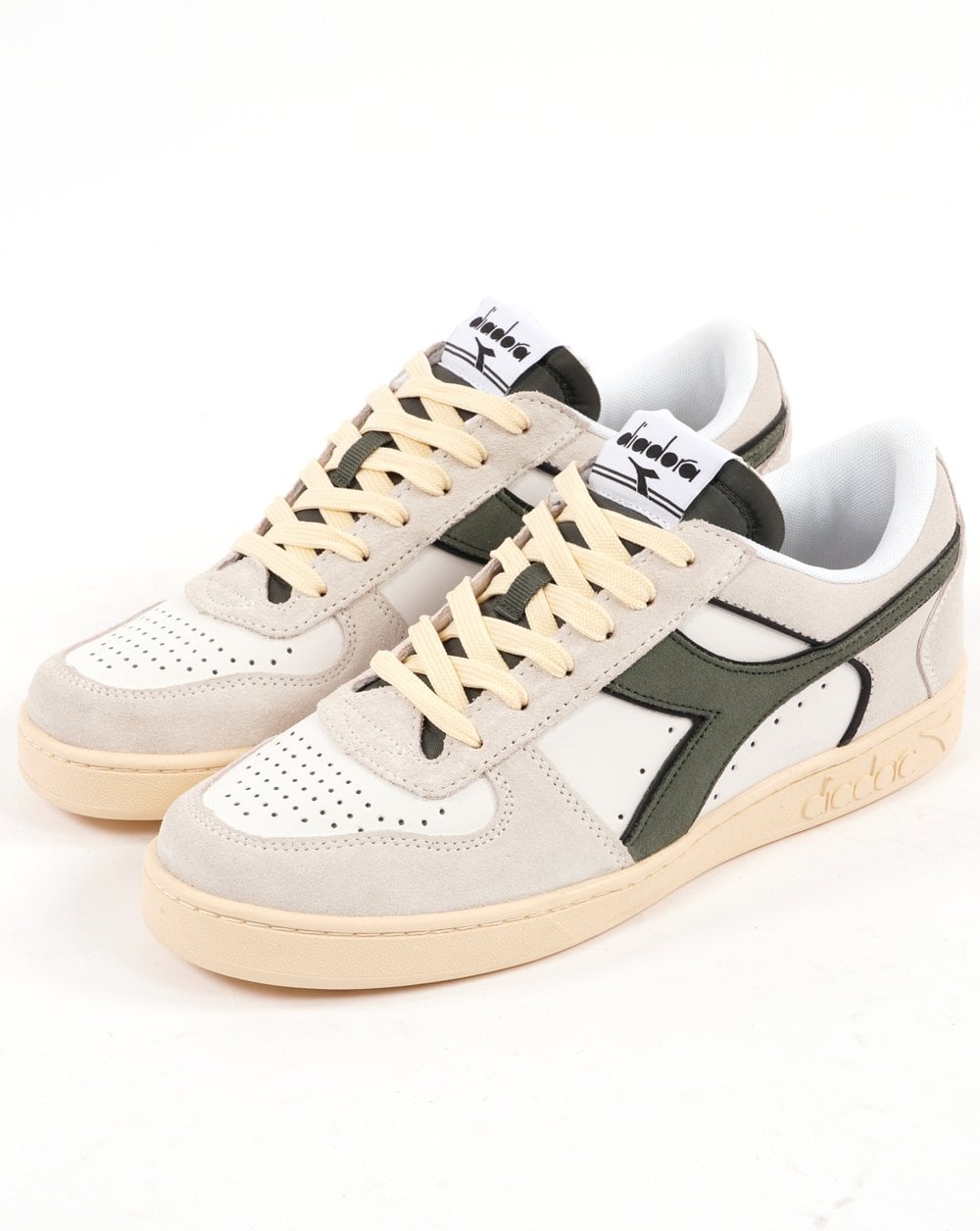 Diadora Magic Basket Suede Trainer White/Dark Green