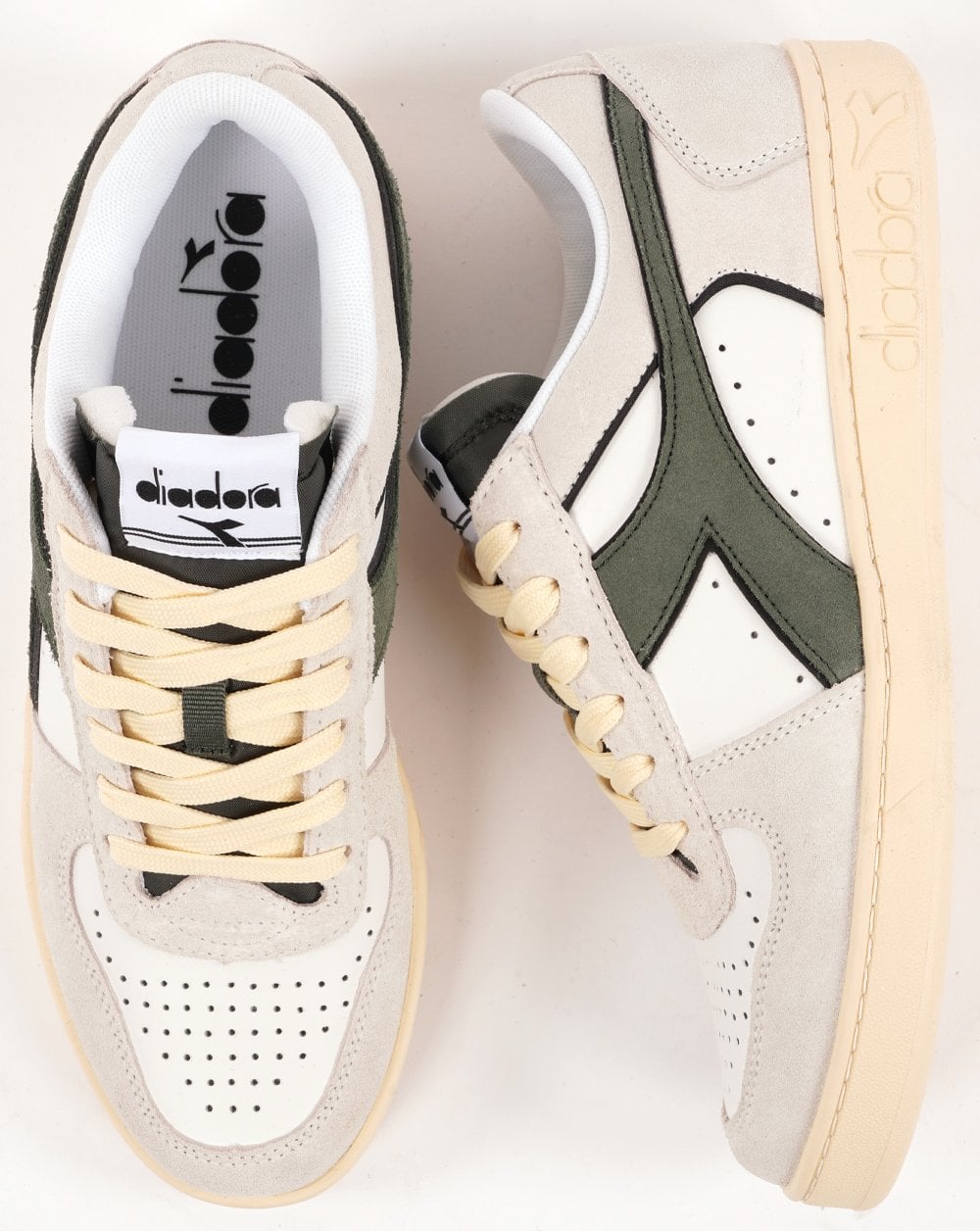 Diadora Magic Basket Suede Trainer White/Dark Green
