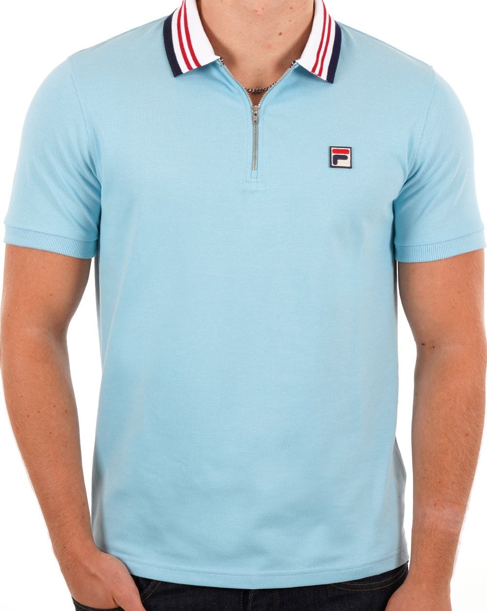 Fila Vintage Pietro Zip Polo Shirt Sky Blue