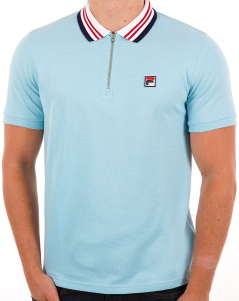 Fila Vintage Pietro Zip Polo Shirt Sky Blue