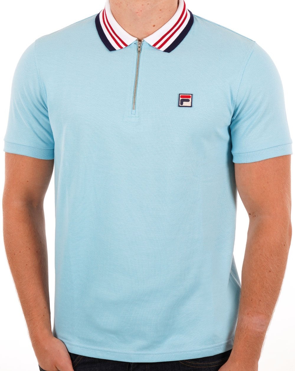 Fila Vintage Pietro Zip Polo Shirt Sky Blue