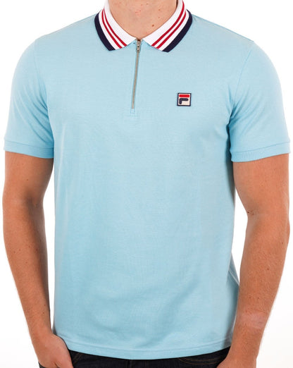 Fila Vintage Pietro Zip Polo Shirt Sky Blue