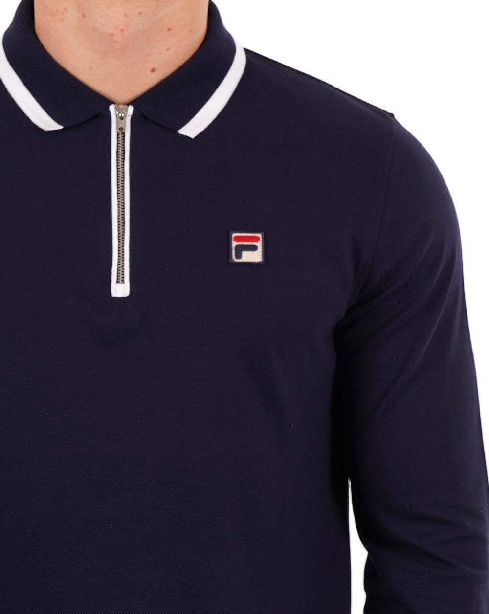 Fila Vintage Tipped Zip LS Polo Shirt Navy