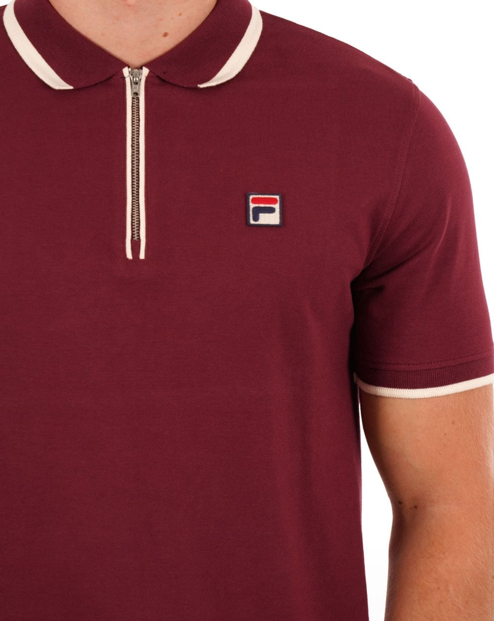 Fila Vintage Tipped Zip Polo Shirt Burgundy