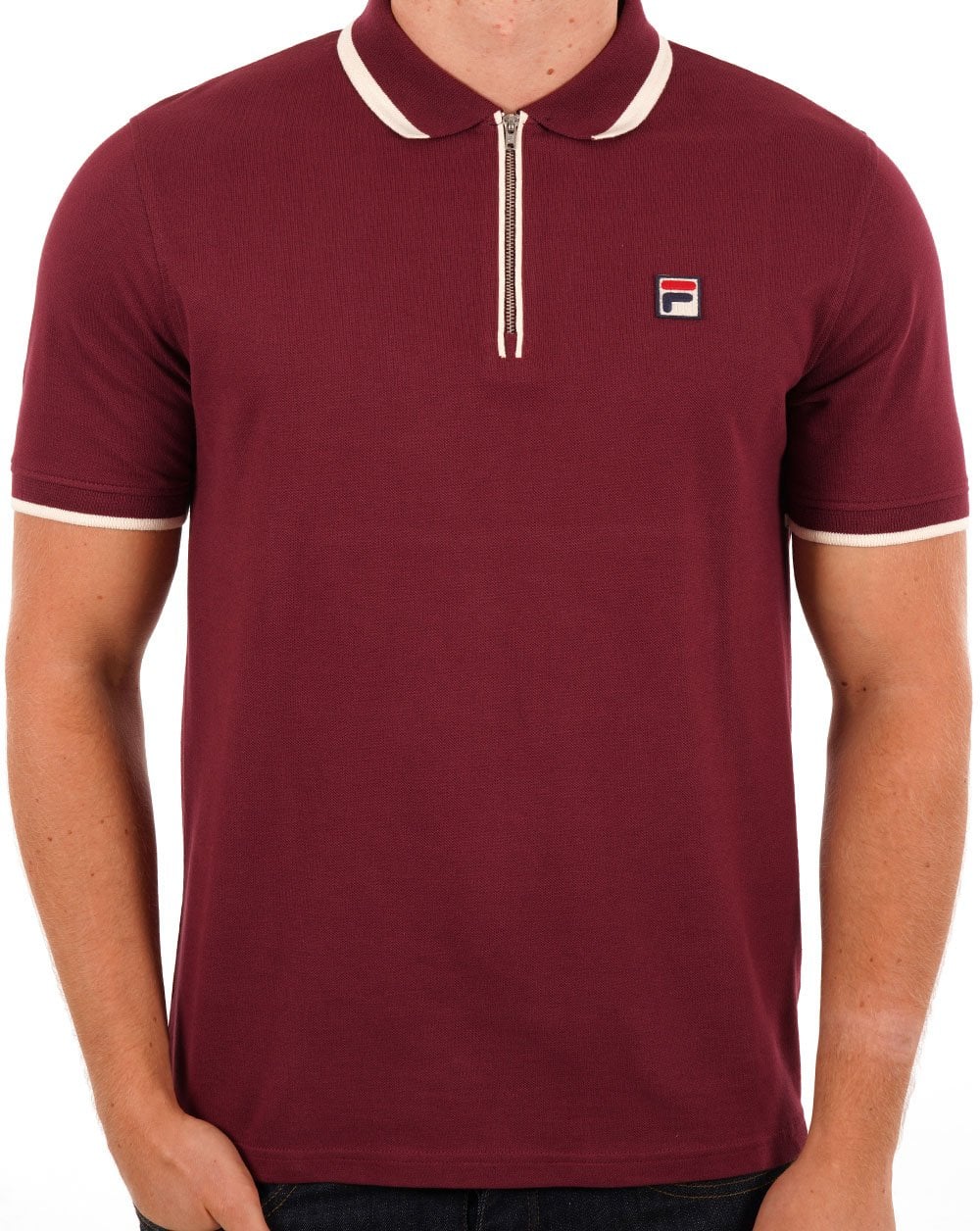 Fila Vintage Tipped Zip Polo Shirt Burgundy