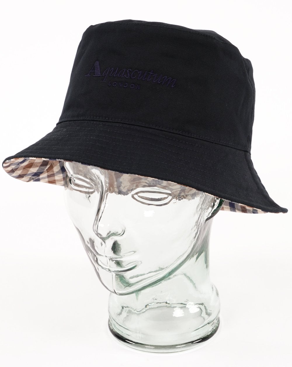 Aquascutum Reversible check Bucket Hat Navy
