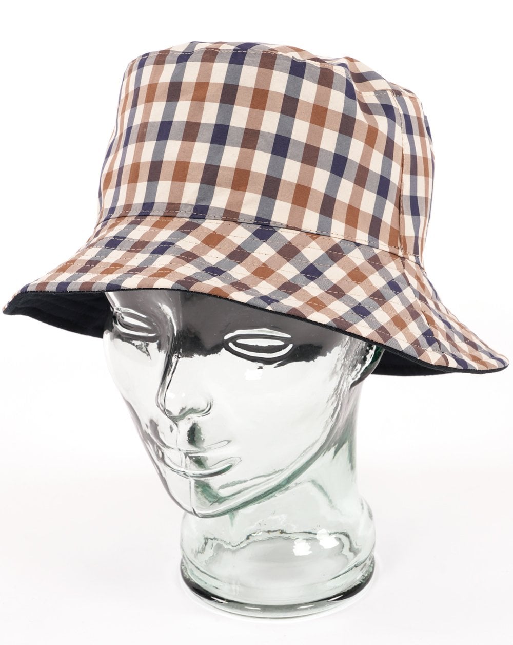 Aquascutum Reversible check Bucket Hat Navy