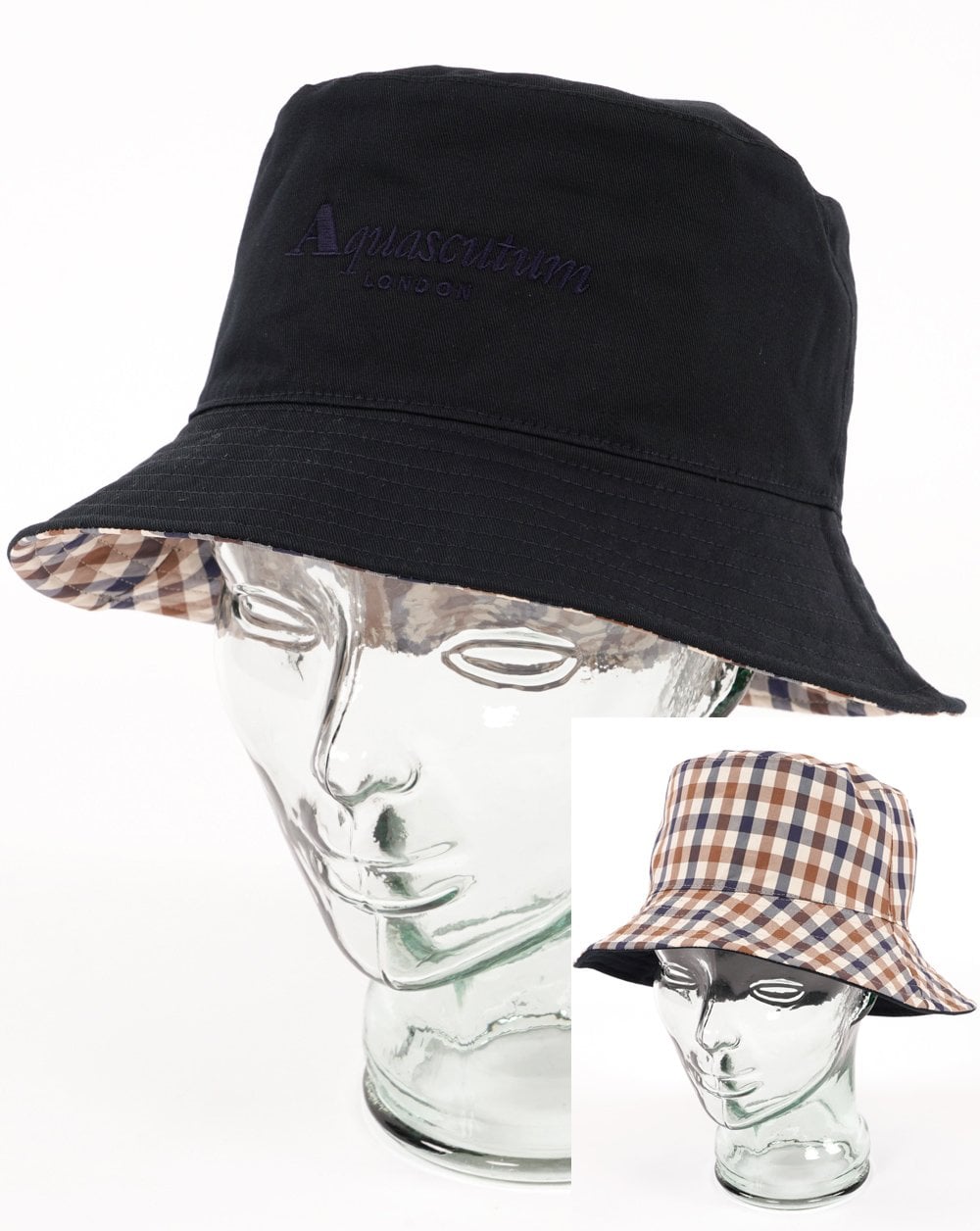 Aquascutum Reversible check Bucket Hat Navy