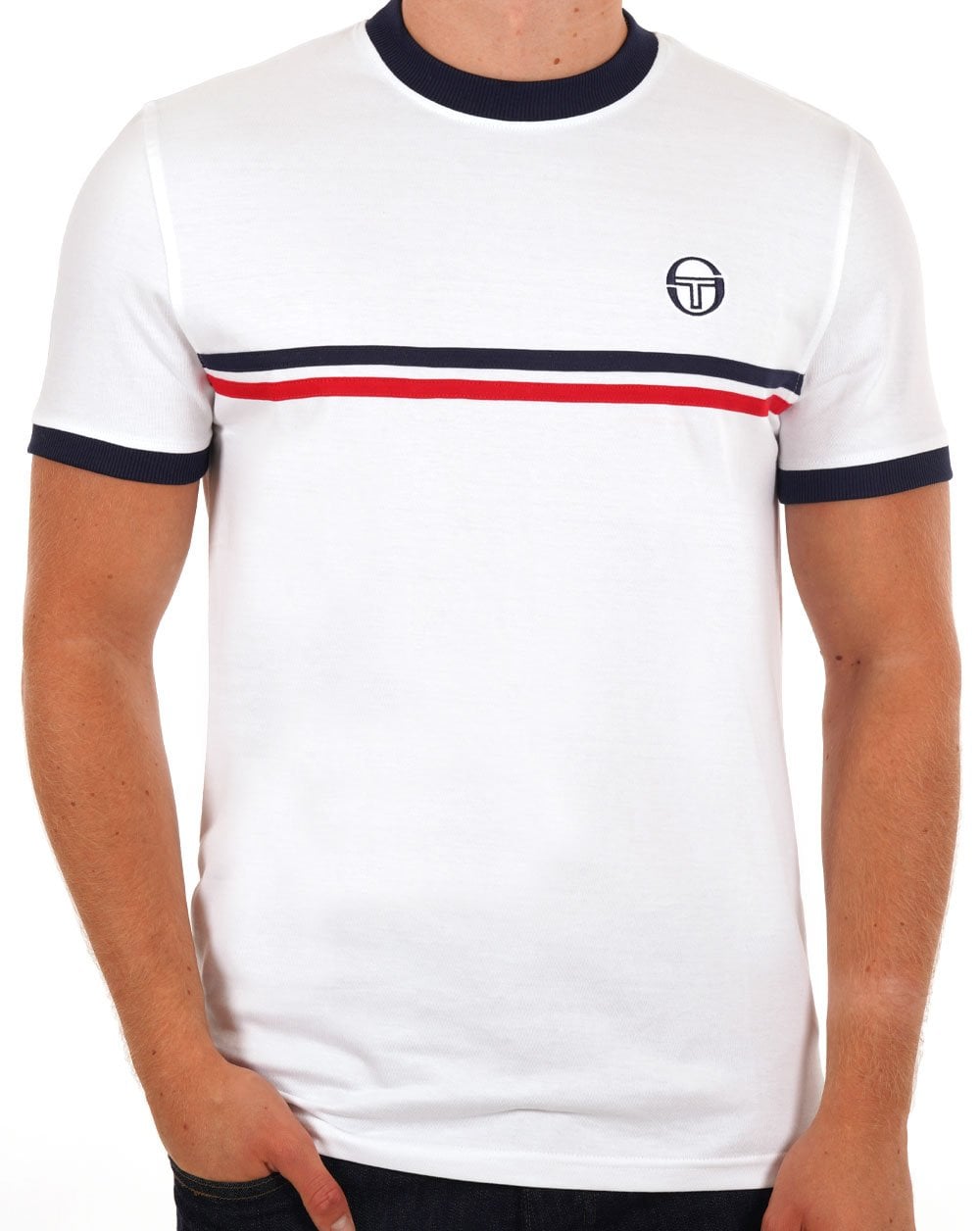 Sergio Tacchini Supermac T Shirt White/Navy Blue