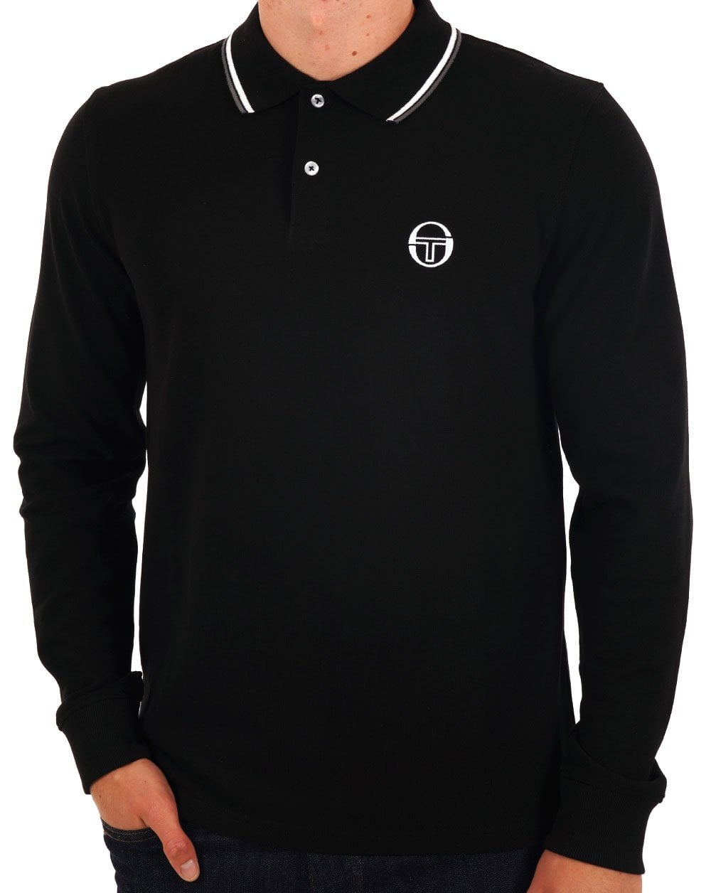 Sergio Tacchini Tipped Long Sleeve Polo Shirt Black