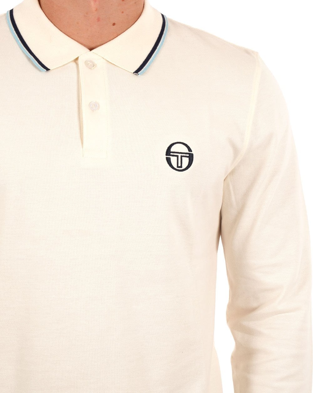 Sergio Tacchini Tipped Long Sleeve Polo Shirt Gardenia