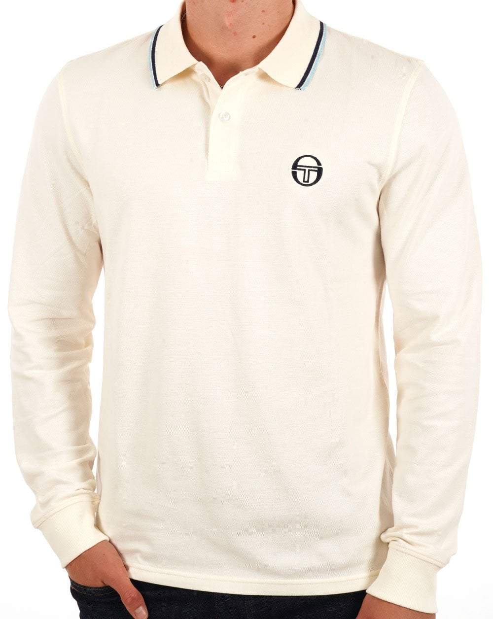 Sergio Tacchini Tipped Long Sleeve Polo Shirt Gardenia