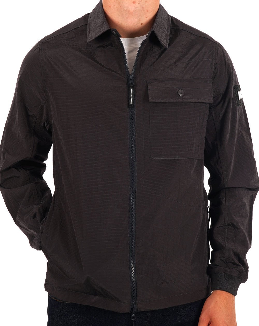 Weekend Offender Shimmer Nylon Overshirt Charcoal Grey