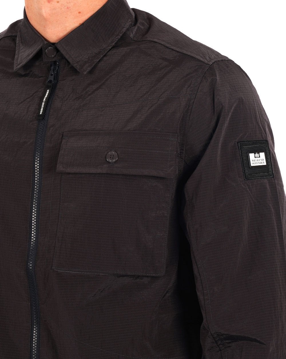 Weekend Offender Shimmer Nylon Overshirt Charcoal Grey