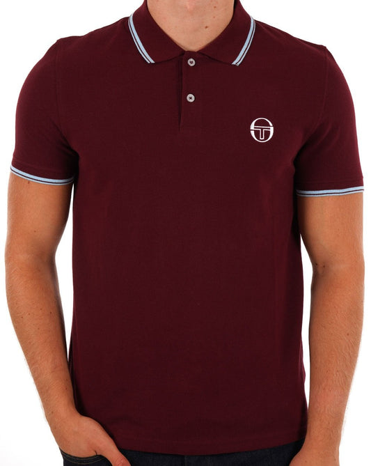 Sergio Tacchini Tipped Polo Shirt Claret/Sky Blue