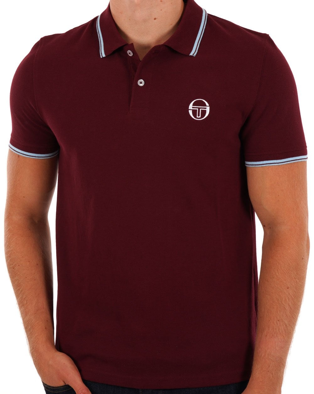 Sergio Tacchini Tipped Polo Shirt Claret/Sky Blue