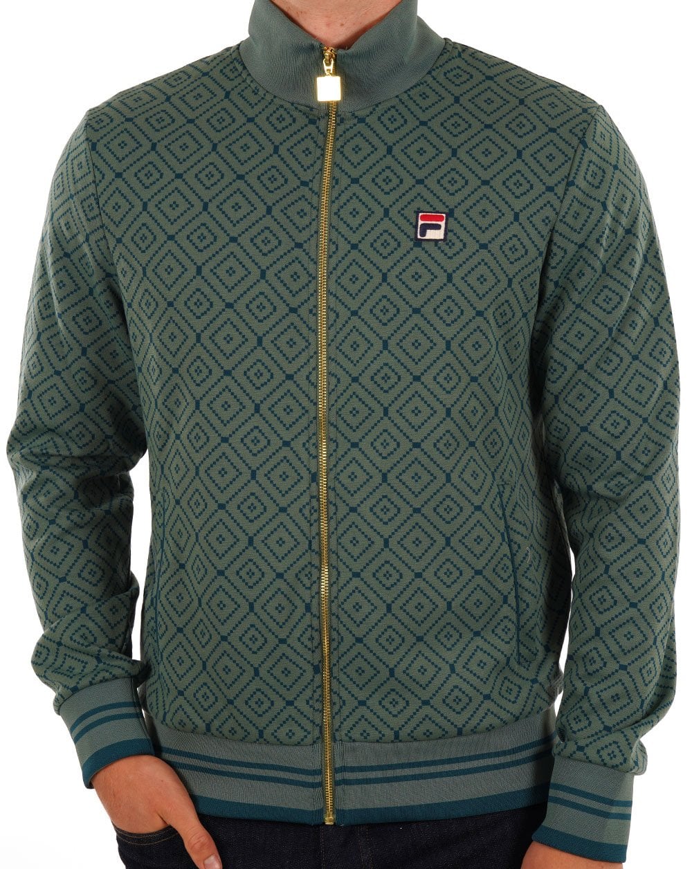 Fila Vintage Jacquard Track Top Dark Forest