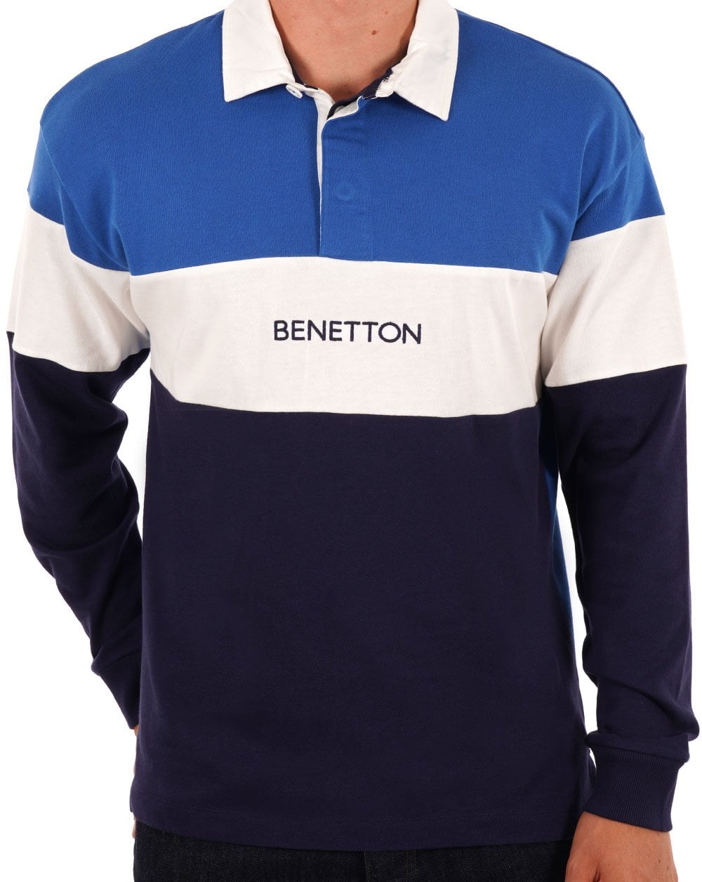 Benetton Rugby Style Polo Shirt Blue/White