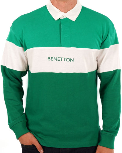 Benetton Rugby Style Polo Shirt Green/White