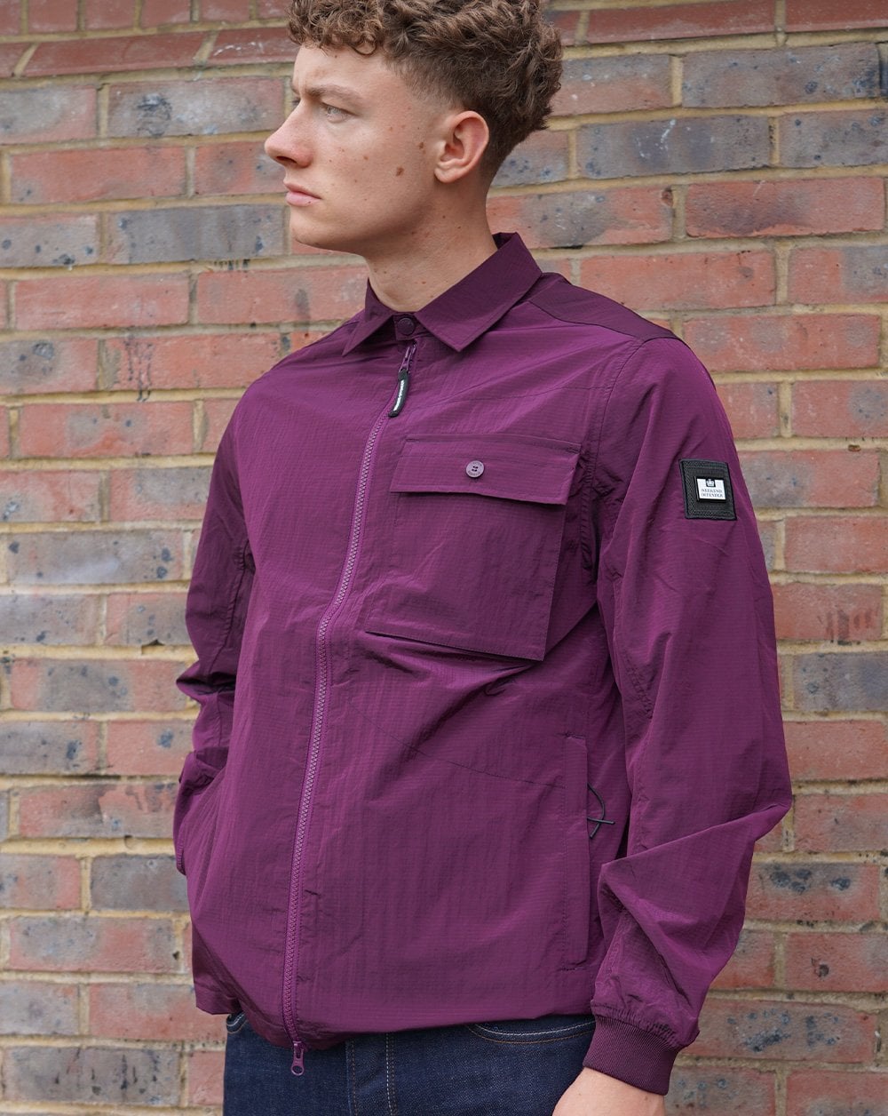 Weekend Offender Shimmer Nylon Overshirt Magenta