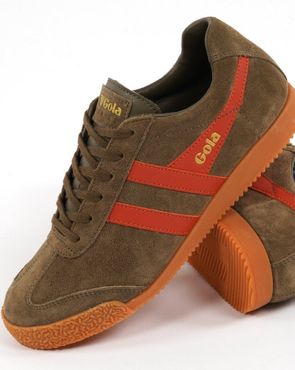 Gola Harrier Suede Trainer Khaki/Orange Spice