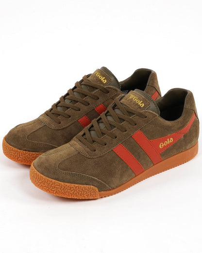 Gola Harrier Suede Trainer Khaki/Orange Spice