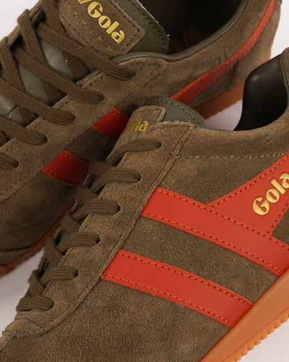 Gola Harrier Suede Trainer Khaki/Orange Spice