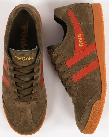 Gola Harrier Suede Trainer Khaki/Orange Spice