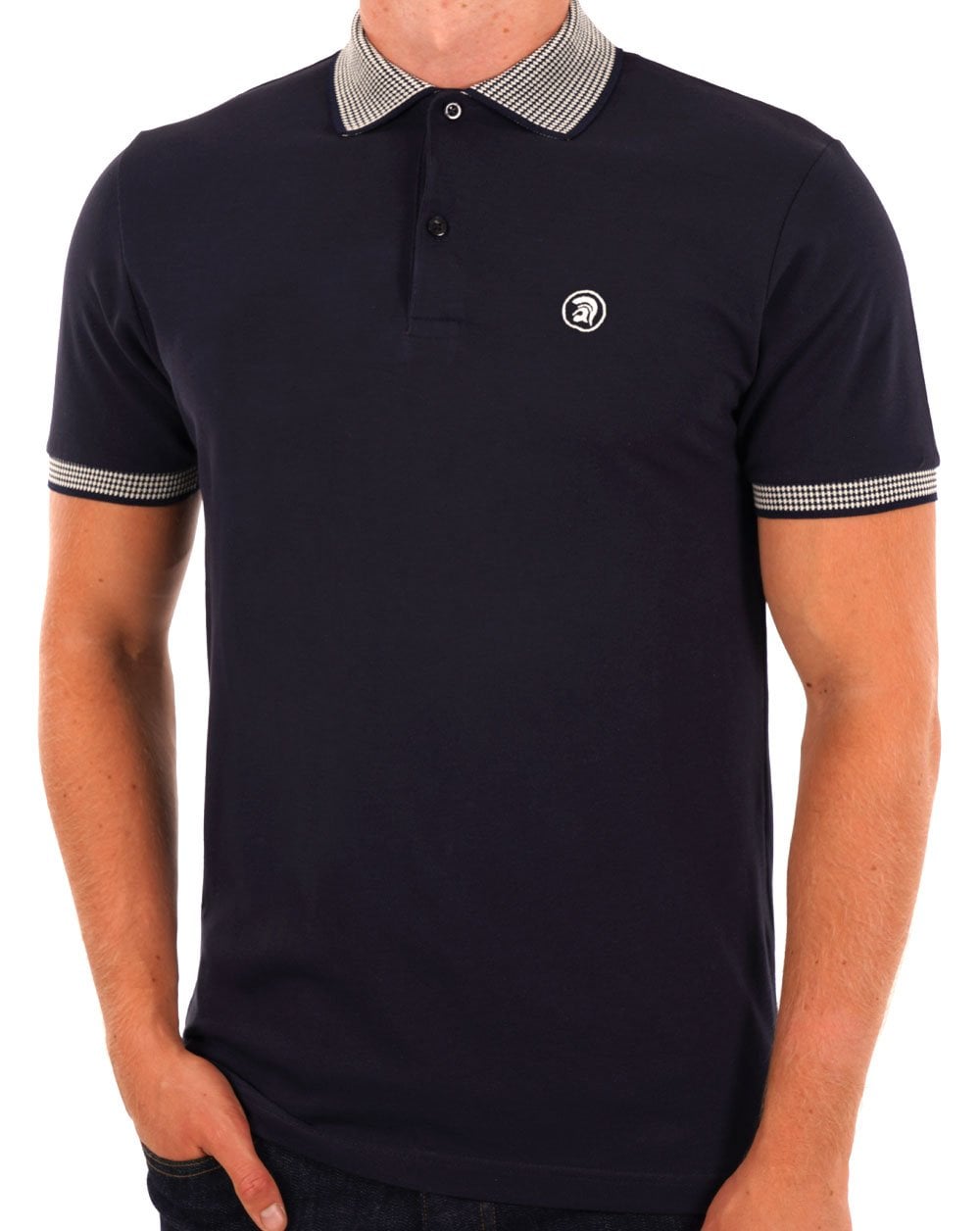 Trojan Dogstooth Collar Polo Navy