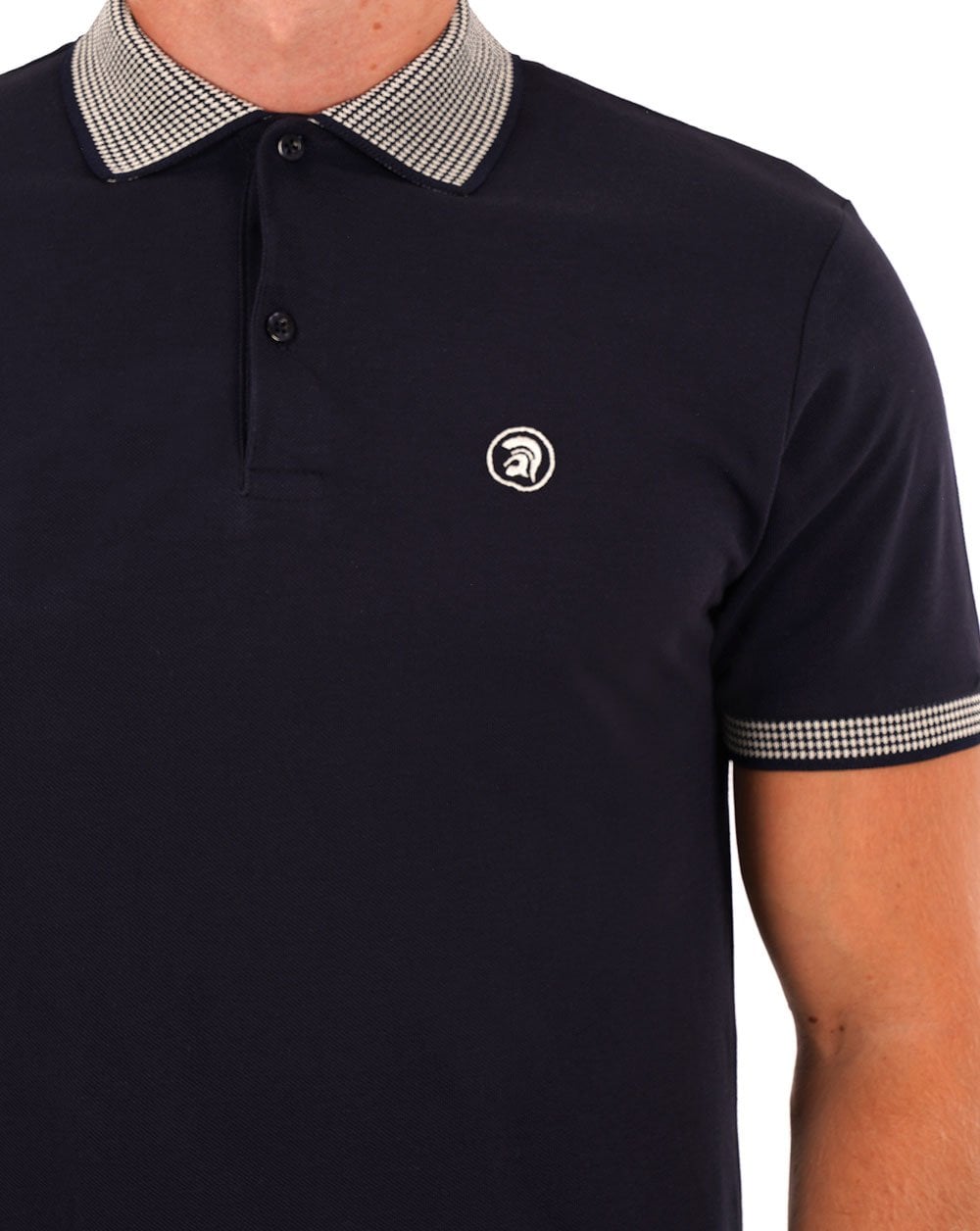 Trojan Dogstooth Collar Polo Navy