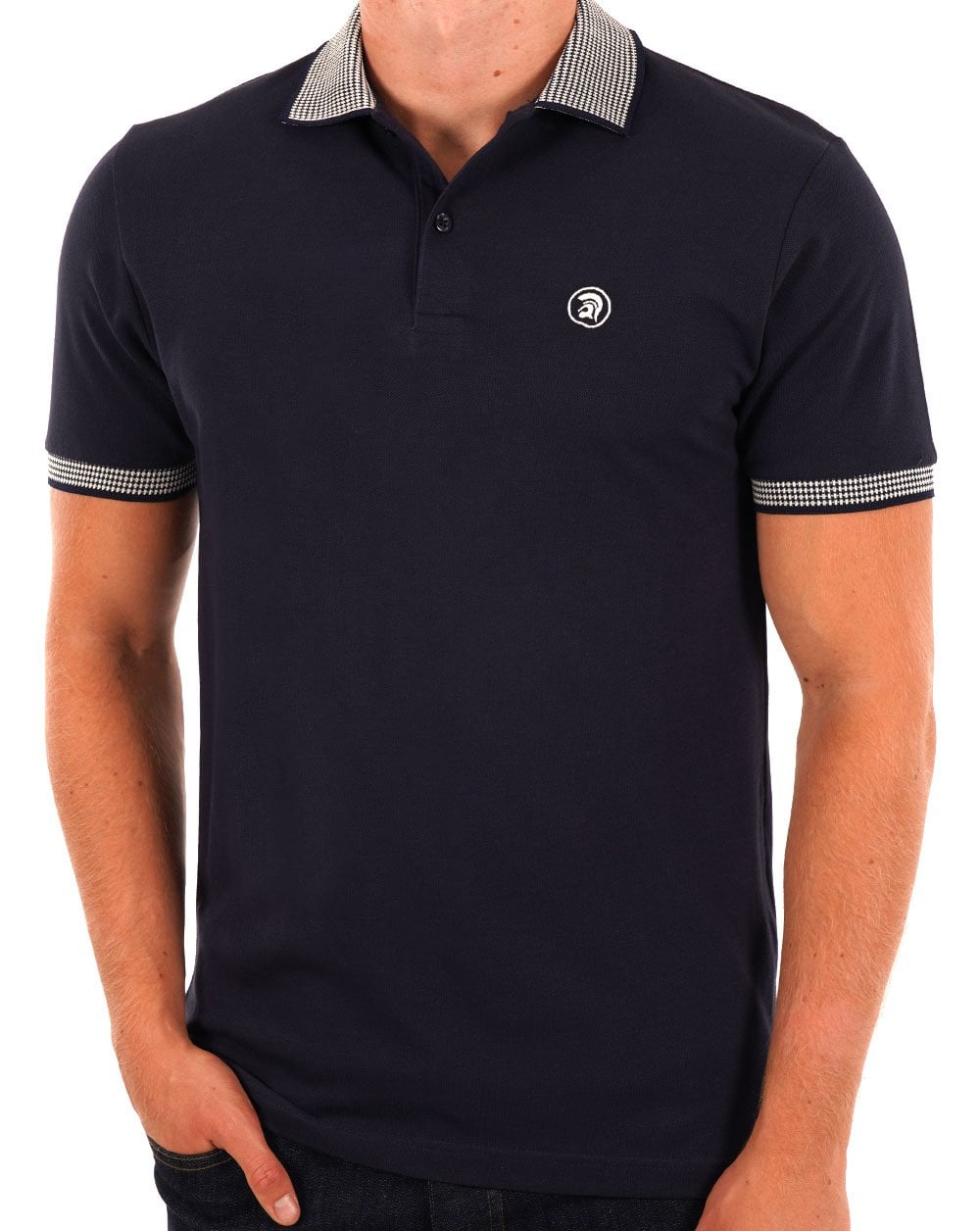 Trojan Dogstooth Collar Polo Navy