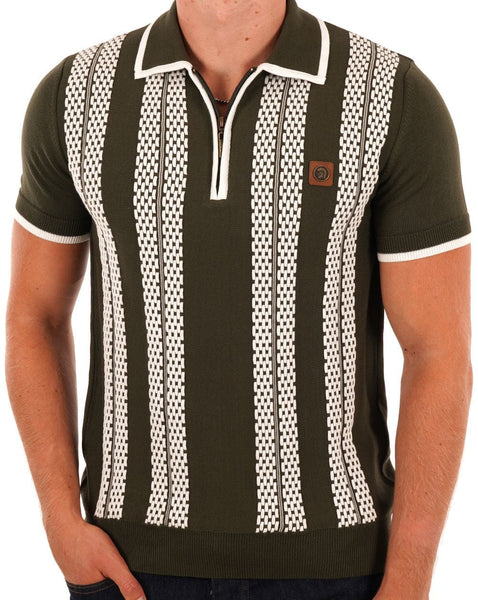 Trojan Chain Stripe Zip Polo Army Green